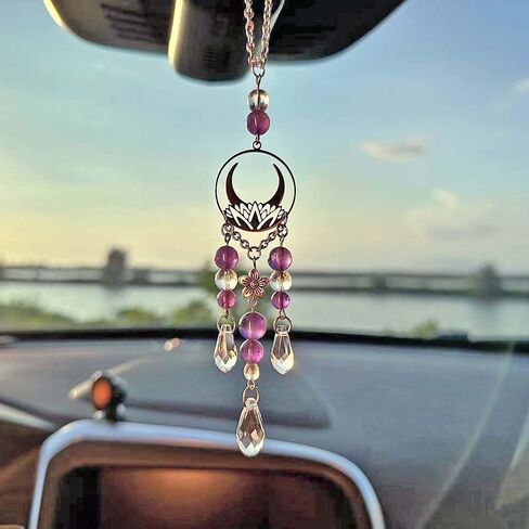 Hanging Car Charm, Handmade Crystal Window Car Hanging Ornaments, Dangling Moon, Healing Crystal Accessories, Rearview Mirror Decorations - Protection, Love, Energy (Dragonfly Moon) in Saudi Arabia