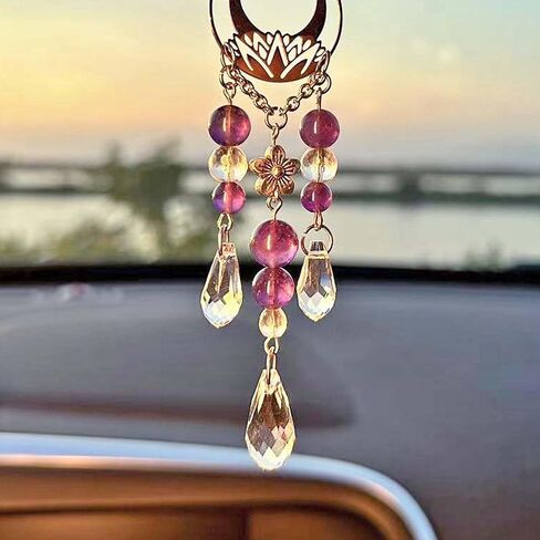 Hanging Car Charm, Handmade Crystal Window Car Hanging Ornaments, Dangling Moon, Healing Crystal Accessories, Rearview Mirror Decorations - Protection, Love, Energy (Dragonfly Moon) in Saudi Arabia