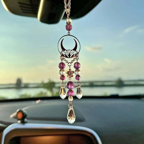 Hanging Car Charm, Handmade Crystal Window Car Hanging Ornaments, Dangling Moon, Healing Crystal Accessories, Rearview Mirror Decorations - Protection, Love, Energy (Dragonfly Moon) in Saudi Arabia
