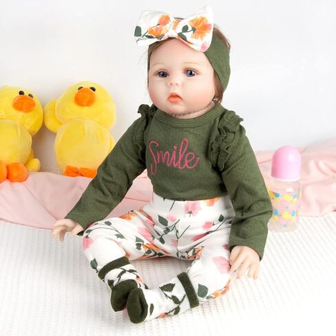 4Pcs Set 22 inch Reborn Doll Clothes Olive-Green Clothes with Headband Suitable for 22-24 inch Reborn Baby Dolls Accessories in Kuwait