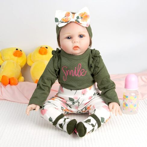 4Pcs Set 22 inch Reborn Doll Clothes Olive-Green Clothes with Headband Suitable for 22-24 inch Reborn Baby Dolls Accessories in Kuwait