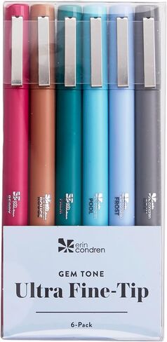 Erin Condren Gem Tone Ultra Fine-Tip Markers 6-Pack, Ultra Fine-Tip Markers Including 6 Unique Ink Colors, Made for Writing, Color-Coding, and Detailed Notes in Saudi Arabia