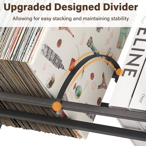 Vinyl Record Storage Rack, 160-200 LP Vinyl Record Holder With Dividers 2-Tier Vinyl Records Display Shelf for Magazine, Book, Files, Albums, Matte Black in Saudi Arabia