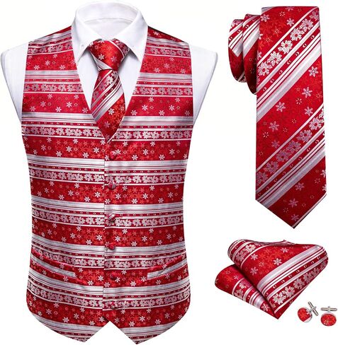Men’s Christmas Vest Red Green Xmas Tie Set Waistcoat Holiday Bells Snowflake Celebrate Prom Tuxedo in Saudi Arabia