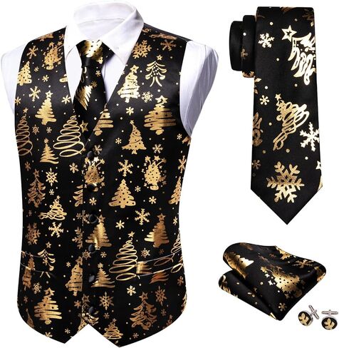 Men’s Christmas Vest Red Green Xmas Tie Set Waistcoat Holiday Bells Snowflake Celebrate Prom Tuxedo in Saudi Arabia