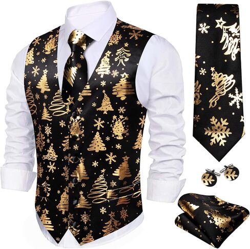 Men’s Christmas Vest Red Green Xmas Tie Set Waistcoat Holiday Bells Snowflake Celebrate Prom Tuxedo in Saudi Arabia