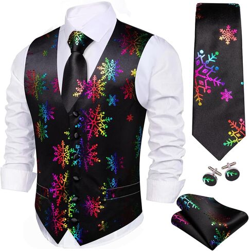 Men’s Christmas Vest Red Green Xmas Tie Set Waistcoat Holiday Bells Snowflake Celebrate Prom Tuxedo in Saudi Arabia