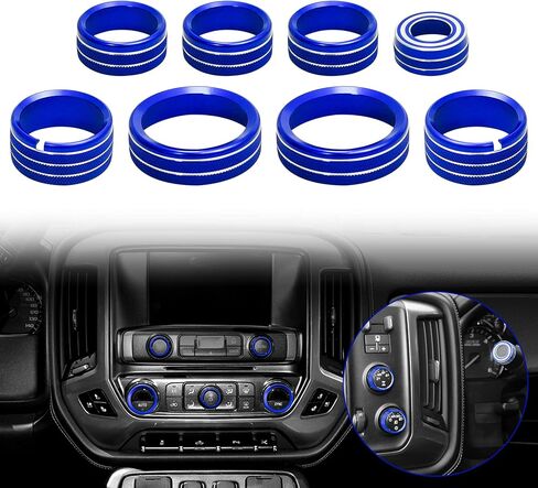 مقابض راديو التيار المتردد لوحدة التحكم المركزية زر تبديل غطاء مقبض مفتاح مكيف الهواء مناسب لسيارة تشيفي سيلفرادو جي إم سي سييرا 2014-2018، سبائك الألومنيوم، 8 قطع (أحمر) in Kuwait