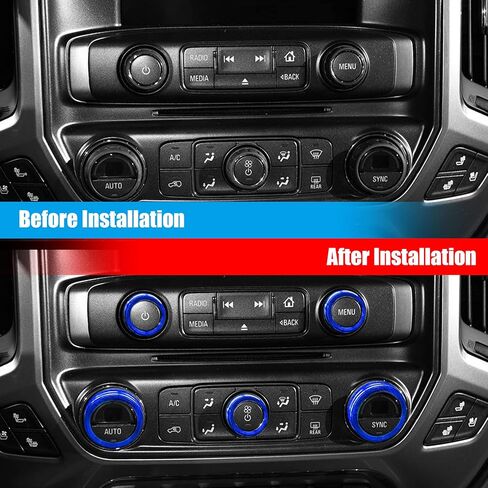 مقابض راديو التيار المتردد لوحدة التحكم المركزية زر تبديل غطاء مقبض مفتاح مكيف الهواء مناسب لسيارة تشيفي سيلفرادو جي إم سي سييرا 2014-2018، سبائك الألومنيوم، 8 قطع (أحمر) in Kuwait