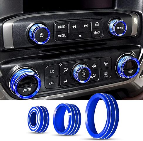 مقابض راديو التيار المتردد لوحدة التحكم المركزية زر تبديل غطاء مقبض مفتاح مكيف الهواء مناسب لسيارة تشيفي سيلفرادو جي إم سي سييرا 2014-2018، سبائك الألومنيوم، 8 قطع (أحمر) in Kuwait