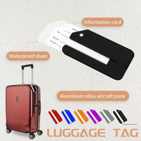 12 قطعة من بطاقات الأمتعة من Hitefu، حاملات بطاقات لحقائب السفر من الألومنيوم، بطاقات تعريف لمعرف أمتعة السفر (ملون) in Saudi Arabia