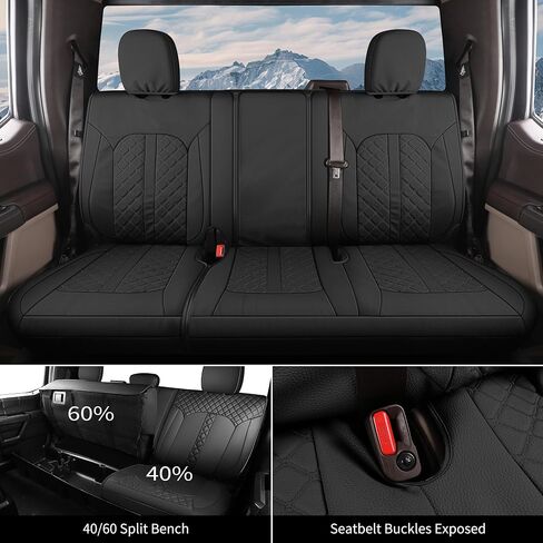غطاء مقعد جلدي من Tecoom Tacoma أمامي وخلفي مناسب لـ 2016-2023 Toyota Tacoma Double & Crew Cab Pickup Truck، مجموعة كاملة من وسائد حماية مقعد السيارة المقاومة للماء، أسود in Saudi Arabia