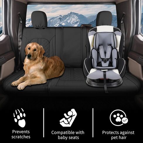 غطاء مقعد جلدي من Tecoom Tacoma أمامي وخلفي مناسب لـ 2016-2023 Toyota Tacoma Double & Crew Cab Pickup Truck، مجموعة كاملة من وسائد حماية مقعد السيارة المقاومة للماء، أسود in Saudi Arabia