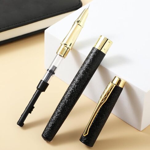 cobee® Frosted Finish Fountain Pen, 0.38mm Extra Fine Point Metal Fountain Pen Lightweight Calligraphy Pen Slim Business Pen Luxury Pen for Men Women Office(Black) in Saudi Arabia