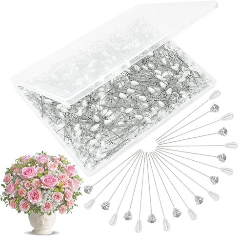 400 PCS Boutonniere Pins for Wedding 2 Styles Pearl Diamond Boutonniere Pins Craft Wedding Corsage Accessories with 1 Box for Dressmaking Sewing Jewelry Flower Decoration 2 Inch Corsage Pins in Saudi Arabia