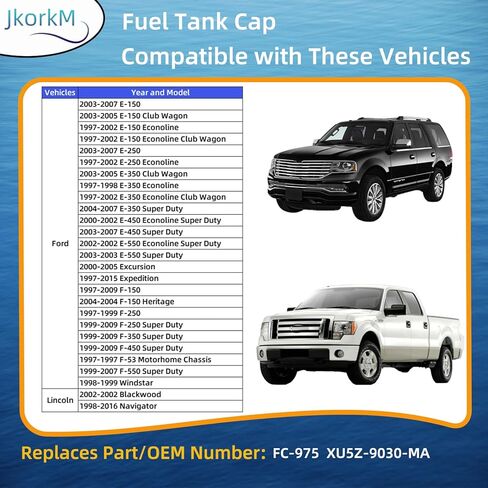 غطاء غاز FC-975، غطاء خزان الوقود متوافق مع Ford E-150 E-250 E-350 E-450 E-550 F-150 F-250 F-350 F-450 F-550 Windstar | 1998-2017 لينكولن نافيجيتور #XU5Z-9030-MA نوع قفل الدفع فقط in Kuwait