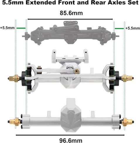 محاور SCX24 مع أوزان نحاسية، محاور SCX24 من سبائك الألومنيوم 103 جرام، زاوية توجيه قصوى 52 درجة CVD، +5 مم موسعة، ترقيات SCX24 للمحور المحوري SCX24 Deadbolt، C10، JLU، Gladiator، Bronco 1/24 RC Crawler in Kuwait
