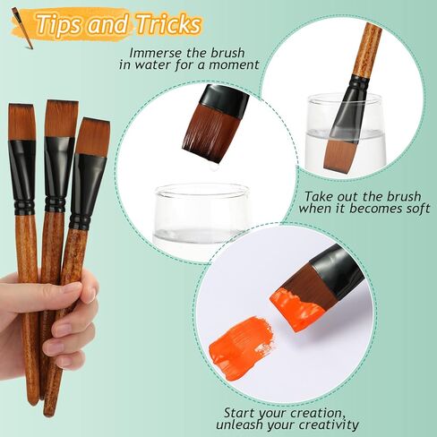 12 قطعة فرشاة طلاء مسطحة مقاس 1 بوصة لطلاء الأكريليك مقبض خشبي من النايلون فرش حرفية للحرف الزيتية المائية فن الوجه والجسم in Kuwait