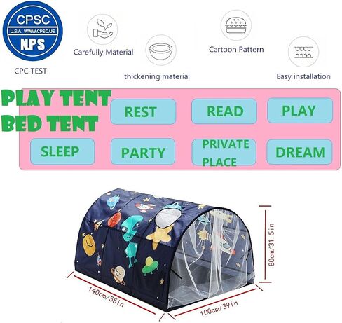Upgrate Bed Tent Boys Girls Dream Canopy Tents with Net Curtain for Kids Privacy Space Portable Play Tent for Kids 55"×39"×31"(SpaceA) in Saudi Arabia