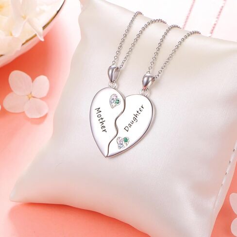 Mother's Day Gifts Sister Necklaces/Mother Daughter Necklaces/Friendship Necklaces for 2 Sterling Silver Heart Necklace Twin Sorority Heart Halves Matching Family Birthday Gifts form Dad Mom Grandmother Son Besties in Saudi Arabia
