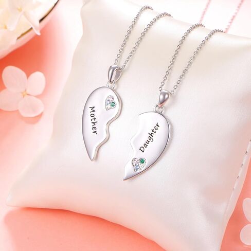 Mother's Day Gifts Sister Necklaces/Mother Daughter Necklaces/Friendship Necklaces for 2 Sterling Silver Heart Necklace Twin Sorority Heart Halves Matching Family Birthday Gifts form Dad Mom Grandmother Son Besties in Saudi Arabia