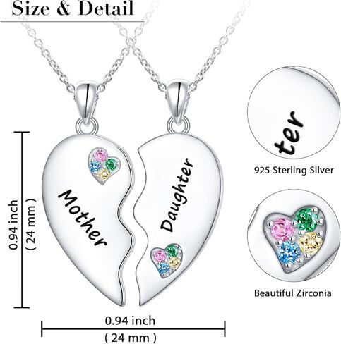 Mother's Day Gifts Sister Necklaces/Mother Daughter Necklaces/Friendship Necklaces for 2 Sterling Silver Heart Necklace Twin Sorority Heart Halves Matching Family Birthday Gifts form Dad Mom Grandmother Son Besties in Saudi Arabia
