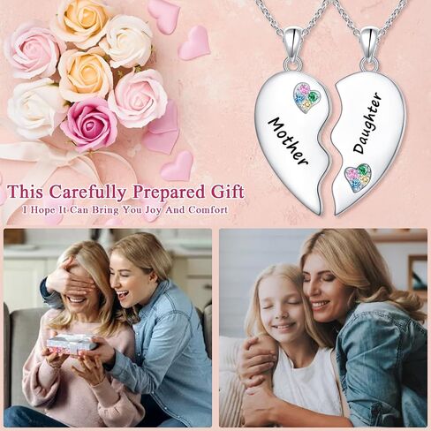 Mother's Day Gifts Sister Necklaces/Mother Daughter Necklaces/Friendship Necklaces for 2 Sterling Silver Heart Necklace Twin Sorority Heart Halves Matching Family Birthday Gifts form Dad Mom Grandmother Son Besties in Saudi Arabia