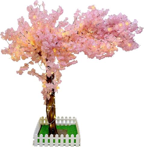 شجرة زهر الكرز الاصطناعية مع ضوء LED، شجرة وهمية شجرة ساكورا وردية صناعية شجرة التمنيات شجرة عيد الميلاد 5FT/1.5m للحفلات، الزفاف، المكتب، ديكور المنزل، نباتات صناعية داخلية وخارجية in Saudi Arabia