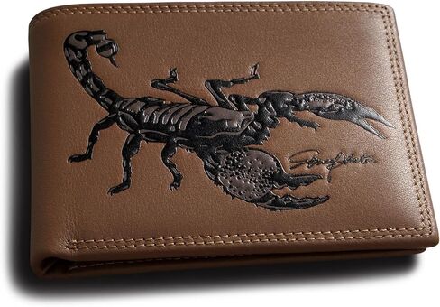 Mens Bifold Wallets Genuine Leather Brown Western | Cool Scorpion Billfold Credit Card Holder RFID Blocking Wallet | Men's Gift Idea(brown) in Saudi Arabia