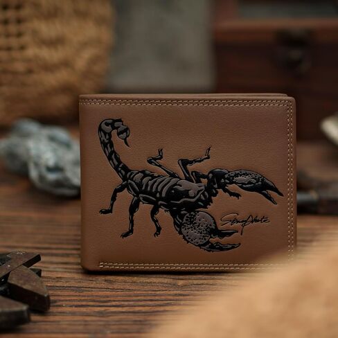 Mens Bifold Wallets Genuine Leather Brown Western | Cool Scorpion Billfold Credit Card Holder RFID Blocking Wallet | Men's Gift Idea(brown) in Saudi Arabia