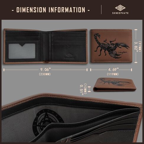 Mens Bifold Wallets Genuine Leather Brown Western | Cool Scorpion Billfold Credit Card Holder RFID Blocking Wallet | Men's Gift Idea(brown) in Saudi Arabia