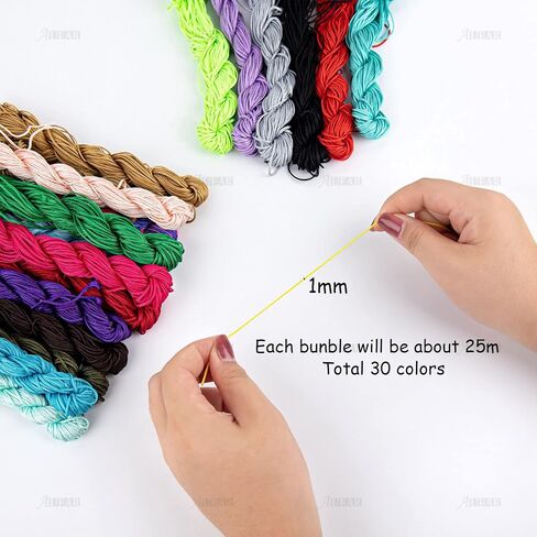 AUEAR, 30 Colors 820 Yards 1mm Satin Nylon Trim Cord Chinese Knotting Beading Kumihimo Macrame Thread String for Bracelet Jewelry Making in Saudi Arabia