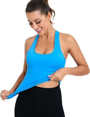 قمصان بدون أكمام للتمرين من RUNNING GIRL مع حمالات صدر مدمجة للنساء، قميص مضغوط بأشرطة خلفية لليوجا الرياضية in Kuwait