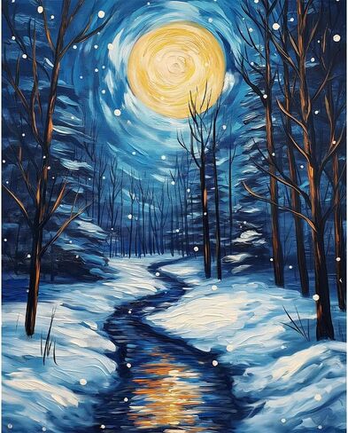 Natuyalo Paint by Numbers for Adults - DIY Adult Paint by Number Kits Painting on Canvas Forest on Winter Night Painting by Numbers for Beginners, Landscape Art Craft Kits for Adults (16x20 Inch) in Kuwait