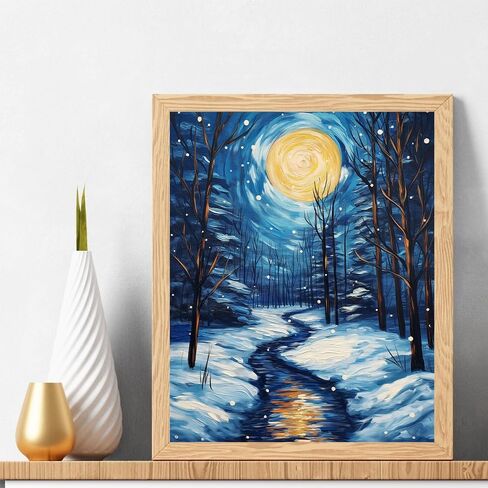 Natuyalo Paint by Numbers for Adults - DIY Adult Paint by Number Kits Painting on Canvas Forest on Winter Night Painting by Numbers for Beginners, Landscape Art Craft Kits for Adults (16x20 Inch) in Kuwait