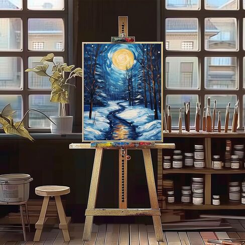 Natuyalo Paint by Numbers for Adults - DIY Adult Paint by Number Kits Painting on Canvas Forest on Winter Night Painting by Numbers for Beginners, Landscape Art Craft Kits for Adults (16x20 Inch) in Kuwait