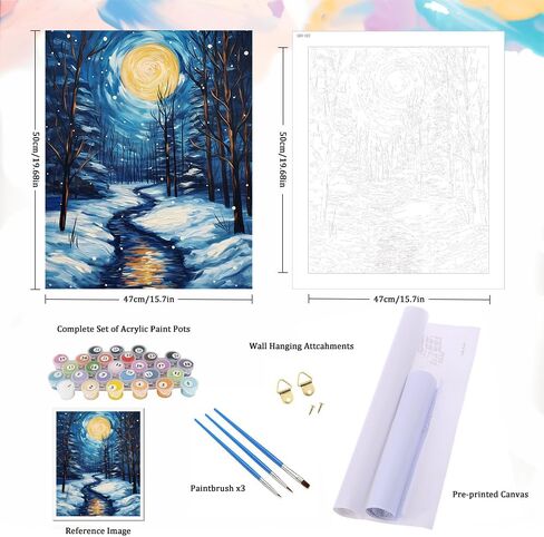Natuyalo Paint by Numbers for Adults - DIY Adult Paint by Number Kits Painting on Canvas Forest on Winter Night Painting by Numbers for Beginners, Landscape Art Craft Kits for Adults (16x20 Inch) in Kuwait
