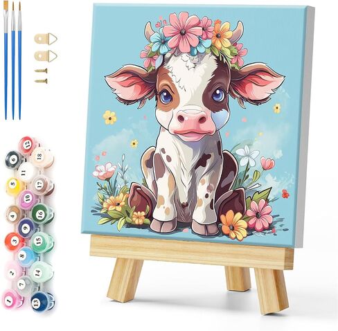 Natuyalo Paint by Numbers Kit for Adults Framed - Cow and Flowers Paint by Number on Canvas with Frame, Animal DIY Acrylic Painting by Number Ideal Gift Home Wall Decor (12x12 Inch) in Saudi Arabia