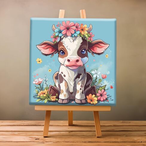 Natuyalo Paint by Numbers Kit for Adults Framed - Cow and Flowers Paint by Number on Canvas with Frame, Animal DIY Acrylic Painting by Number Ideal Gift Home Wall Decor (12x12 Inch) in Saudi Arabia