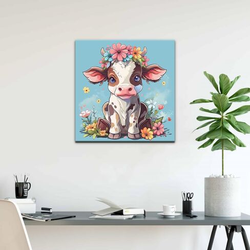 Natuyalo Paint by Numbers Kit for Adults Framed - Cow and Flowers Paint by Number on Canvas with Frame, Animal DIY Acrylic Painting by Number Ideal Gift Home Wall Decor (12x12 Inch) in Saudi Arabia