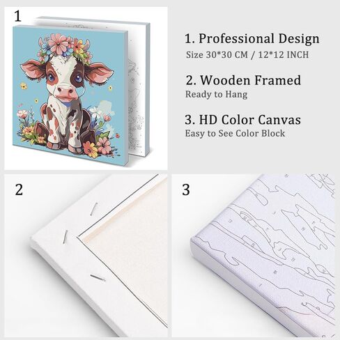 Natuyalo Paint by Numbers Kit for Adults Framed - Cow and Flowers Paint by Number on Canvas with Frame, Animal DIY Acrylic Painting by Number Ideal Gift Home Wall Decor (12x12 Inch) in Saudi Arabia