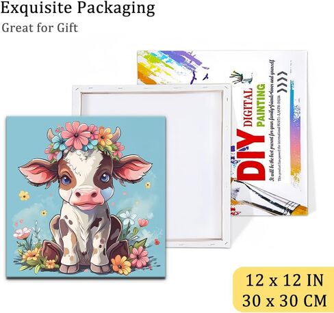 Natuyalo Paint by Numbers Kit for Adults Framed - Cow and Flowers Paint by Number on Canvas with Frame, Animal DIY Acrylic Painting by Number Ideal Gift Home Wall Decor (12x12 Inch) in Saudi Arabia
