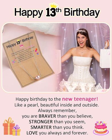 Single Pearl Necklace Happy Birthday Gifts for Her 10 13 16 Year Old Daughter Granddaughter Niece Women in Kuwait