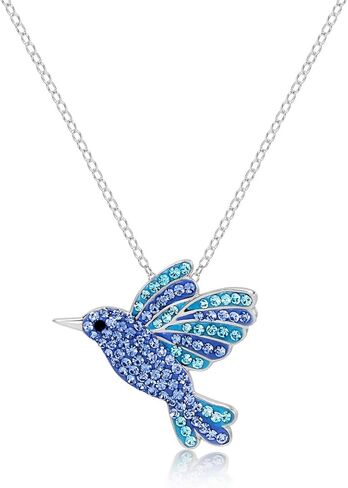 BLING BIJOUX Flying Hummingbird Crystal Pendant Necklace Never Rust 925 Sterling Silver Natural and Hypoallergenic Chain For Women, Girls, Mother's Day Gift for Mom with Free Breathtaking Box in Saudi Arabia
