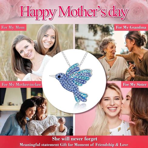 BLING BIJOUX Flying Hummingbird Crystal Pendant Necklace Never Rust 925 Sterling Silver Natural and Hypoallergenic Chain For Women, Girls, Mother's Day Gift for Mom with Free Breathtaking Box in Saudi Arabia