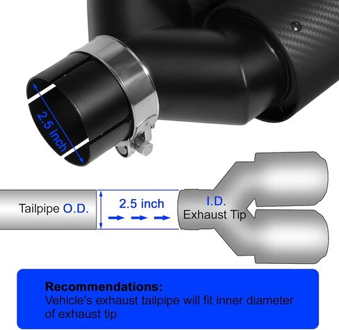 Vechkom 2.5 بوصة مدخل 3.5 بوصة مخرج عادم مزدوج طرف Y نمط ألياف الكربون ماسورة عادم السيارة طرف خلفي 9.8 بوصة طول عالمي للمركبات ذات 2.5 بوصة O.D. (أزرق لامع محمص) 2 قطعة in Kuwait