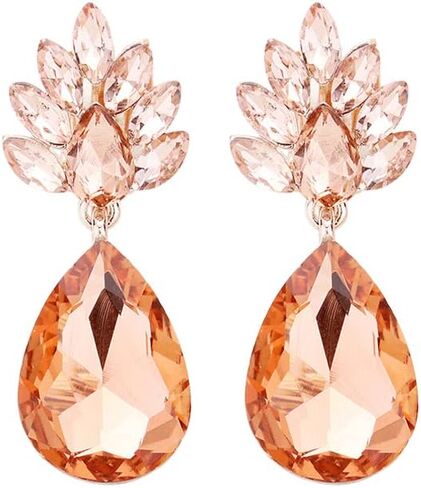 Rosemarie Collections Women's Statement Flower Petal Marquis Leaf Large Glass Crystal Teardrop Clip on Earrings, 2" in Saudi Arabia