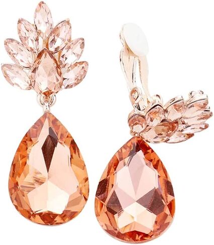 Rosemarie Collections Women's Statement Flower Petal Marquis Leaf Large Glass Crystal Teardrop Clip on Earrings, 2" in Saudi Arabia