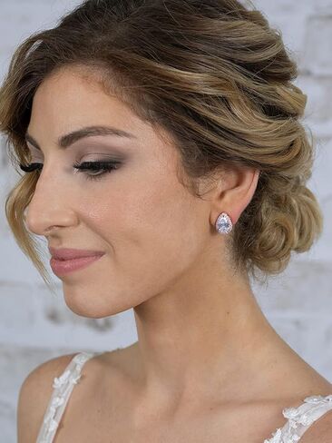 أقراط مارييل مرصعة بالكريستال والزركونيا المكعبة لحفلات الزفاف للنساء، 3 قيراط كمثرى CZ، مطلية بالذهب الوردي in Kuwait