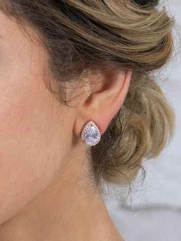 أقراط مارييل مرصعة بالكريستال والزركونيا المكعبة لحفلات الزفاف للنساء، 3 قيراط كمثرى CZ، مطلية بالذهب الوردي in Kuwait